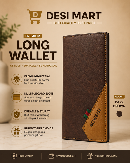 BOWEISI Premium Long Wallet for Men – Stylish Leather Card Holder & Cash Wallet