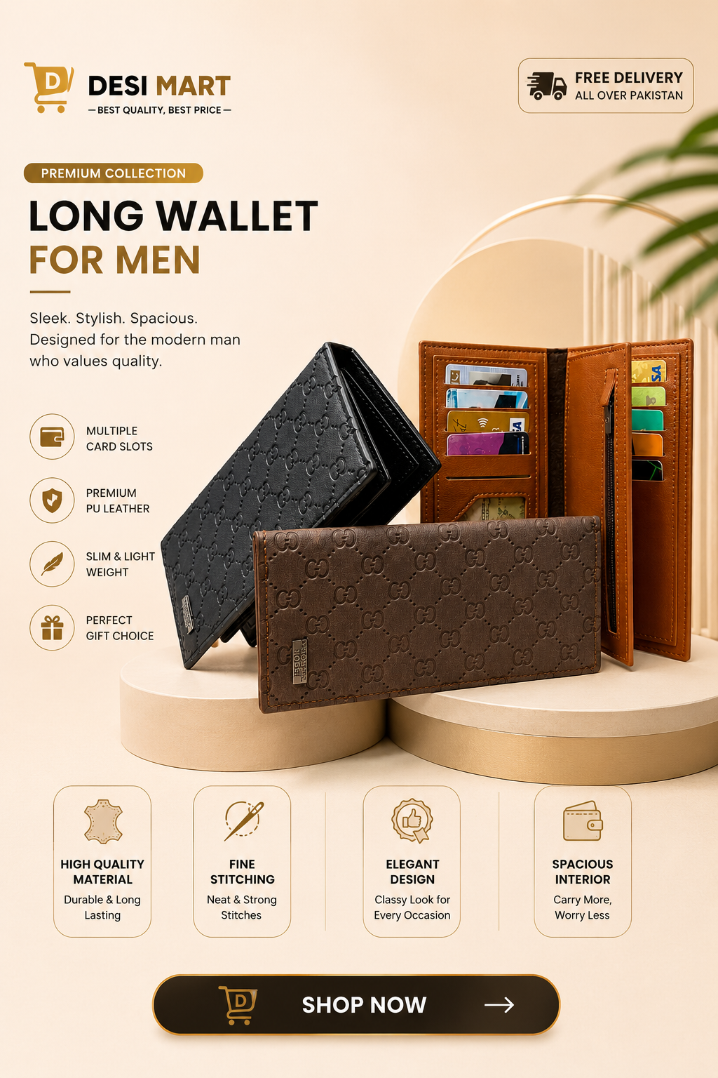 Premium Men’s Long Wallet – Stylish Leather Card Holder & Cash Organizer