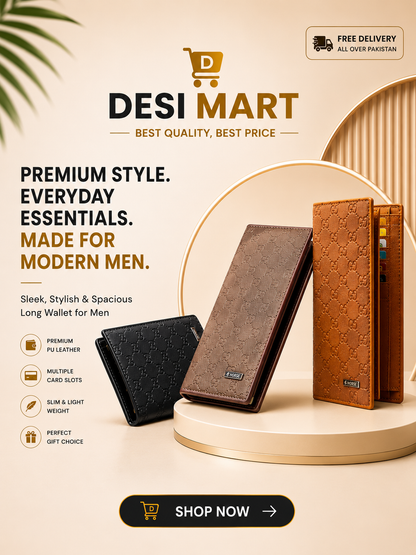 Premium Men’s Long Wallet – Stylish Leather Card Holder & Cash Organizer