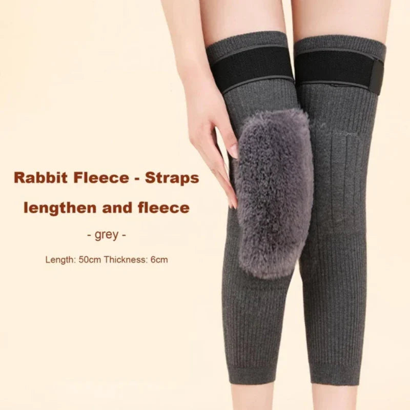 2 PCS Non-Slip Cashmere Faux wool Knee Pads Leg Warmer with Strap Adjustable for Men & Women